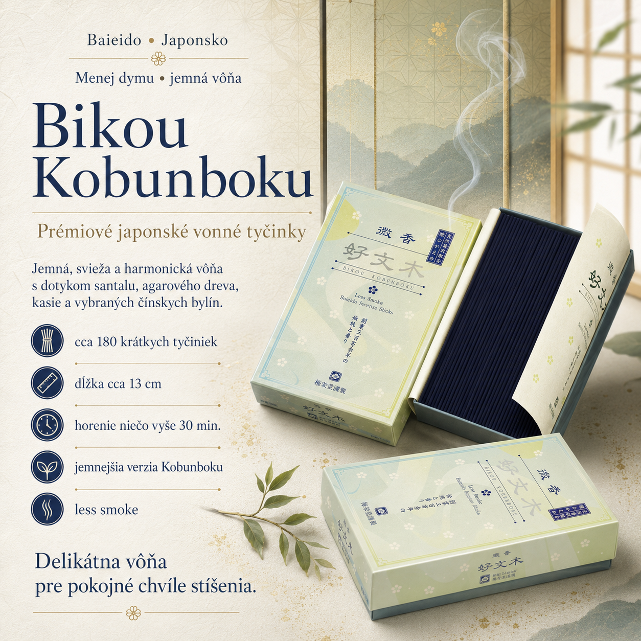 Baieido Bikou Kobunboku Incense - jemné japonské vonné tyčinky