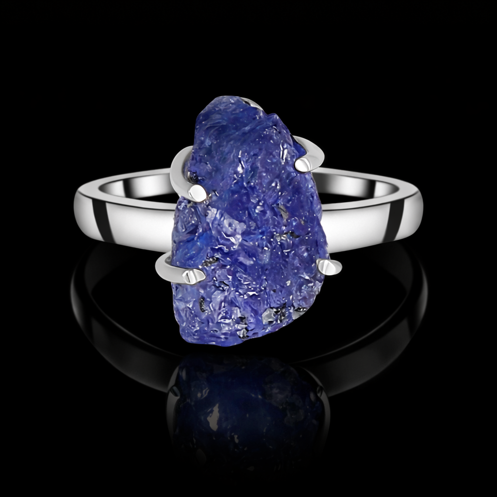 Roher Tansanit-Ring aus 925er Silber