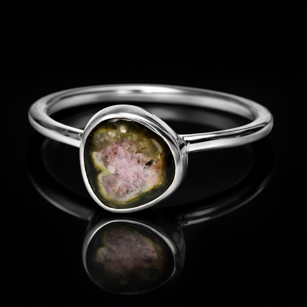 Verstellbarer Ring mit Wassermelonen-Turmalin