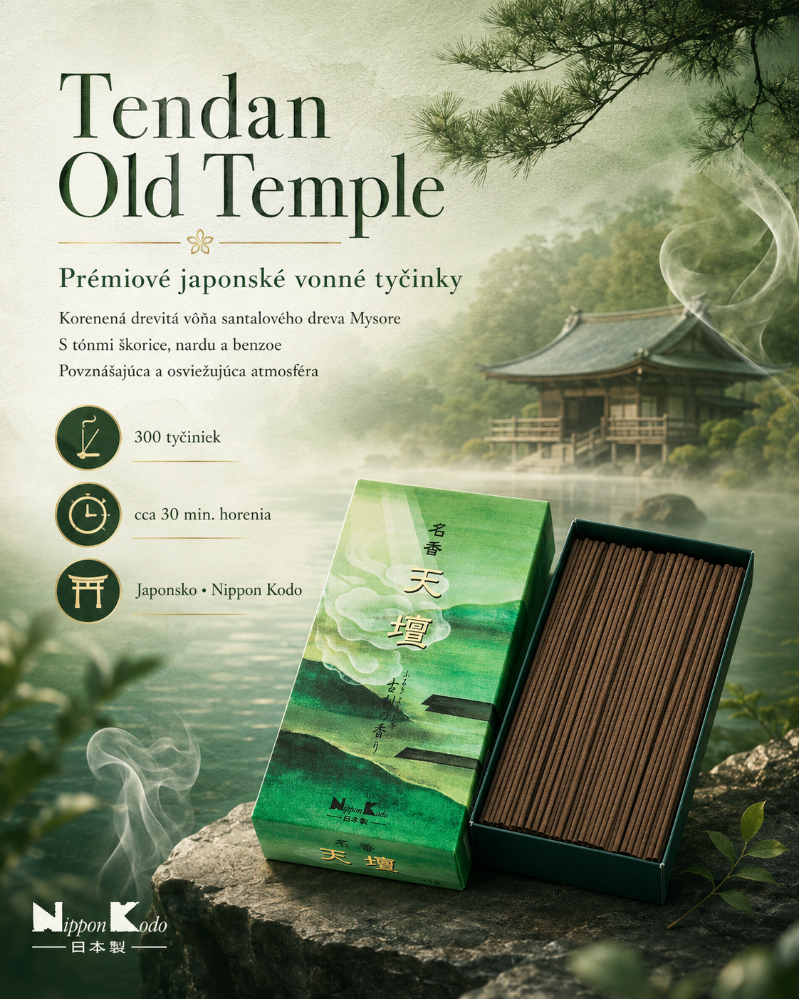 Nippon Kodo Tendan Old Temple Meiko Spicy Sandalwood Incense - japonské vonné tyčinky