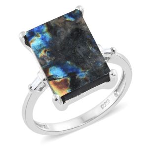 Spektrolit, diamanty - prsteň